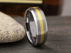 The Venus | Tungsten Wedding Band with Gold Plated Center Stripe