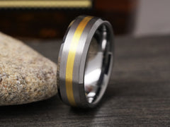 The Venus | Tungsten Wedding Band with Gold Plated Center Stripe