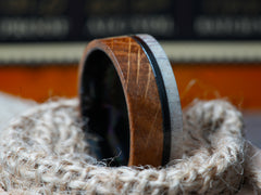 The Drunken Deer | Black Titanium Wedding Band with Deer Antler and Whiskey Barrel Wood