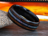 The Journey | Mens Wedding Ring Made Of Ceramic, Crushed Opal and Burnt Whiskey Barrel Wood