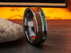The Collector | Mens Wedding Band Made Of Tungsten, Bourbon Barrel Wood and Abalone Seashell