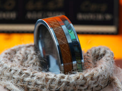 The Collector | Mens Wedding Band Made Of Tungsten, Bourbon Barrel Wood and Abalone Seashell