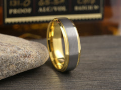 The Lysius | Tungsten Wedding Band with Gold Plated Edges and Inside