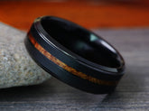 The Babylon | Black Tungsten Wedding Band with Center Koa Wood Inlay