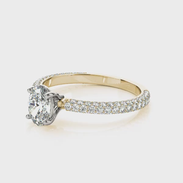 Pave Engagement Ring With Oval Center - TN51094-E