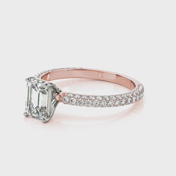 Pave Engagement Ring With Emerald Cut Center - TN51095-E