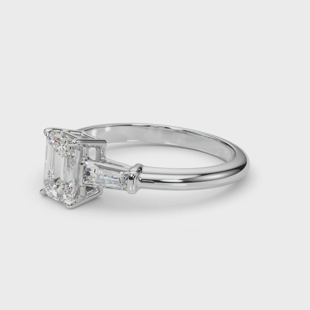 3 Stone Ring Emerald Center Taper Baquette Sides - TN85336