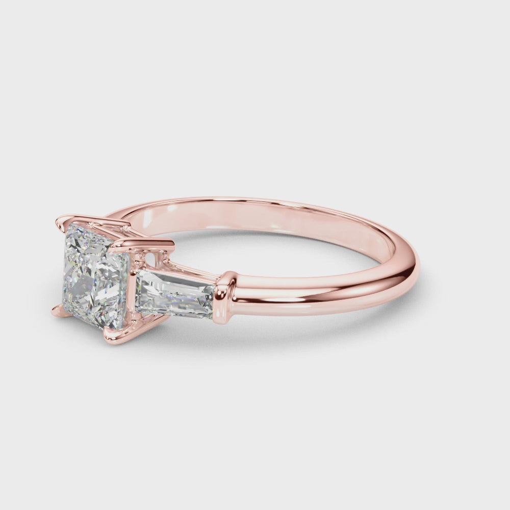 3 Stone Ring Square Center Taper Bagutte Sides - TN85338