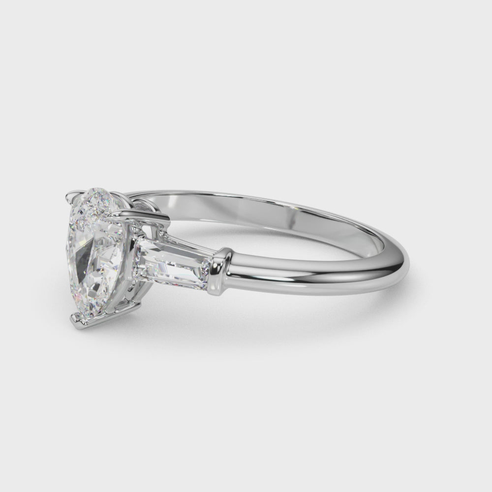 3 Stone Ring Pear Center Taper Baguette Sides - TN85337