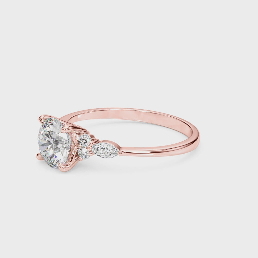 3 Stone Ring With Marquise Side Stones - TN85134