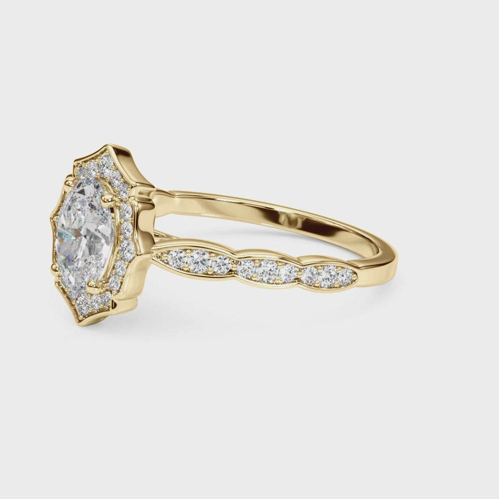 Scalloped Oval Halo Ring - TN84998