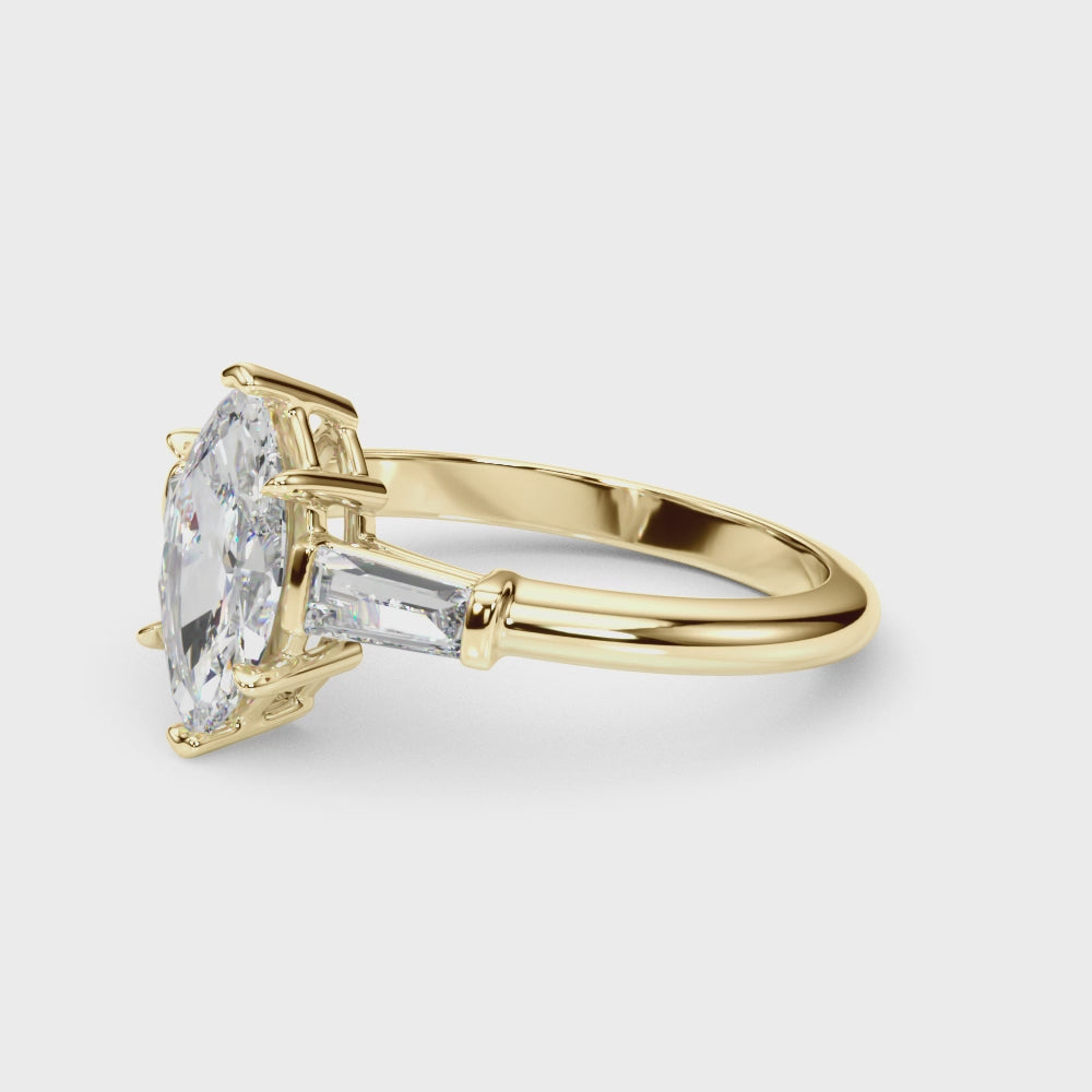 3 Stone Ring Marquise Center Taper Bagutte Sides - TN85339