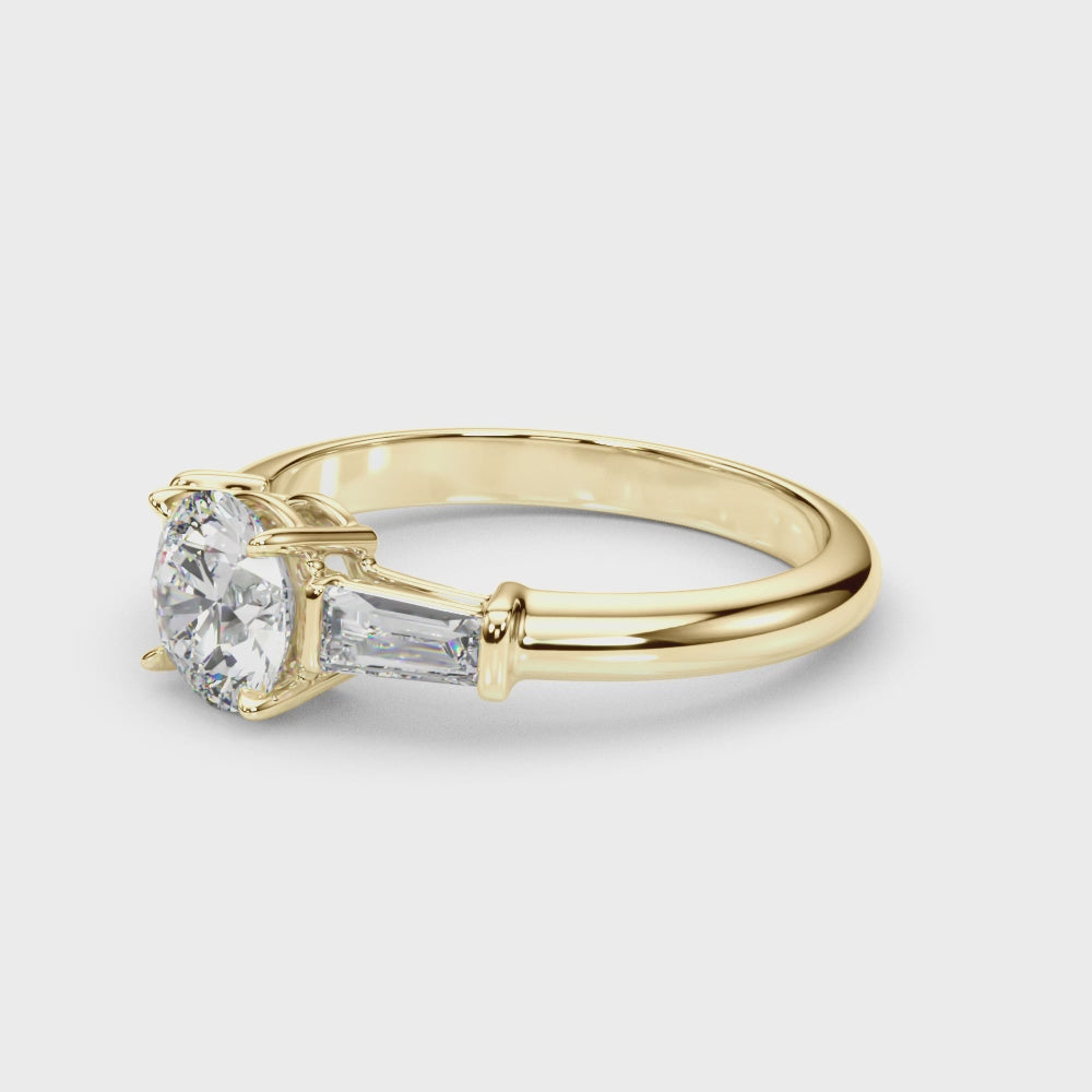 3 Stone Ring Round Center Taper Baguette Sides - TN85330