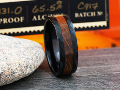 The Apollo | Black Tungsten Wedding Band with Tennessee Whiskey Barrel Wood Inlay