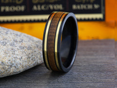 The Castor | Black Titanium Wedding Band with Tennessee Whiskey Barrel Wood Inlay