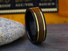 The Castor | Black Titanium Wedding Band with Tennessee Whiskey Barrel Wood Inlay