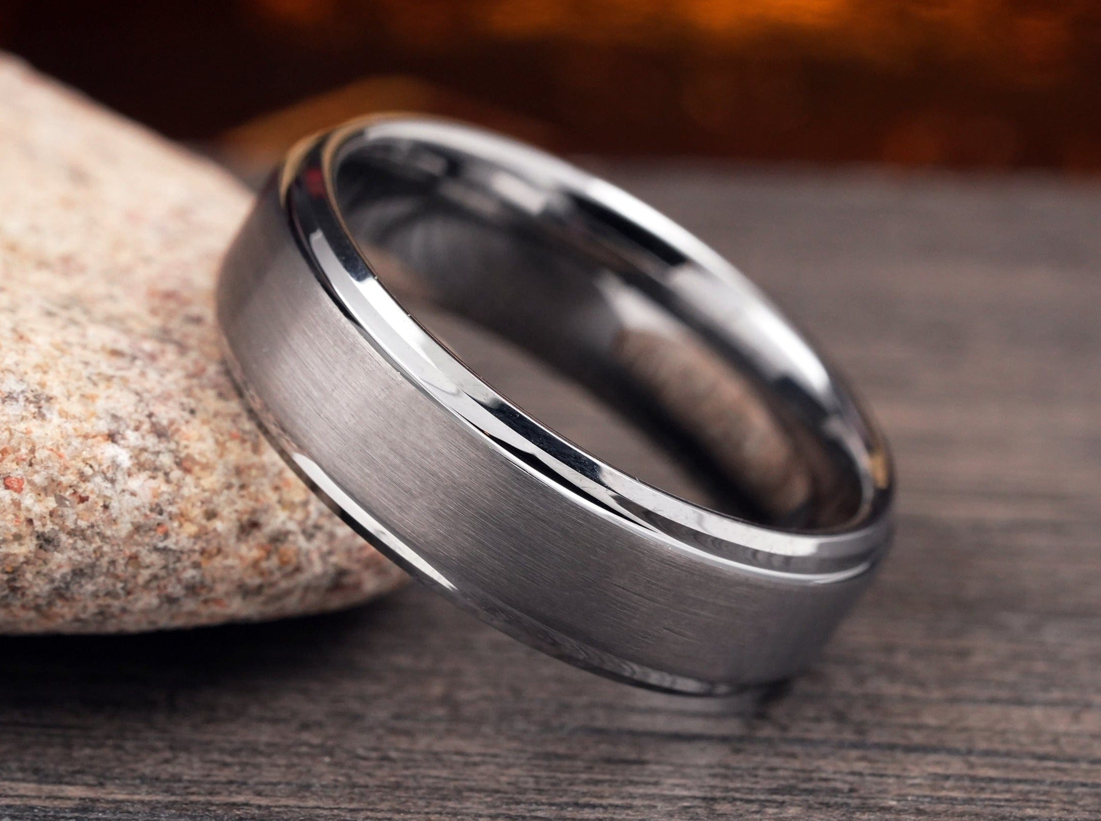 The Ragnar | Brushed Tungsten Ring with Polished Stepped Edges