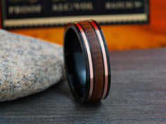 The Comus | Black Titanium Wedding Ring For Men with Tennessee Bourbon Barrel Wood Inlay