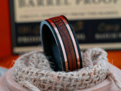 The Comus | Black Titanium Wedding Ring For Men with Tennessee Bourbon Barrel Wood Inlay