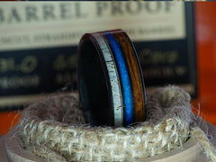 The Prospector | Mens Wedding Band Made of Ceramic, Bourbon Barrel Wood and Crushed Turquoise