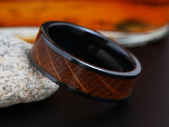 The Barrel | Weathered Whiskey Wood and Black Ceramic Ring