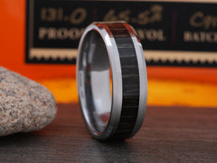 The Lincoln | Tungsten Wedding Band with Exotic Wood Inlay and beveled edges