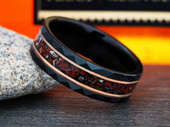 The Jurassic | Mens Wedding Band Made Of Tungsten, Real Meteorite and Dinosaur Bone Fossil