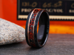 The Jurassic | Mens Wedding Band Made Of Tungsten, Real Meteorite and Dinosaur Bone Fossil