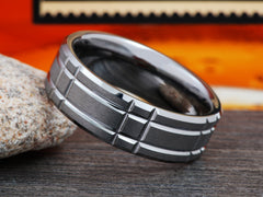 The Patton | Tungsten Ring with Crossing Grooves