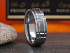 The Patton | Tungsten Ring with Crossing Grooves