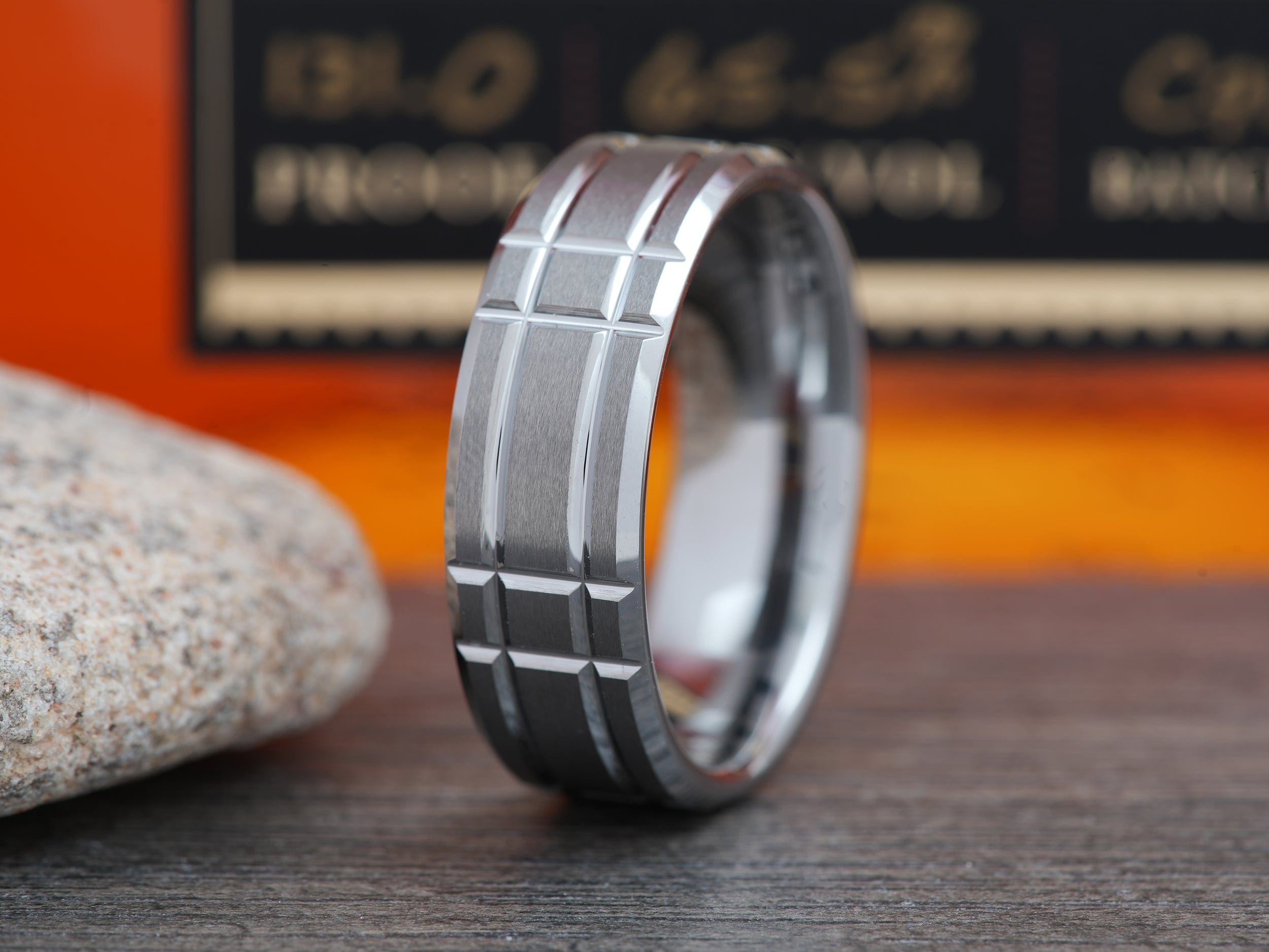 The Patton | Tungsten Ring with Crossing Grooves