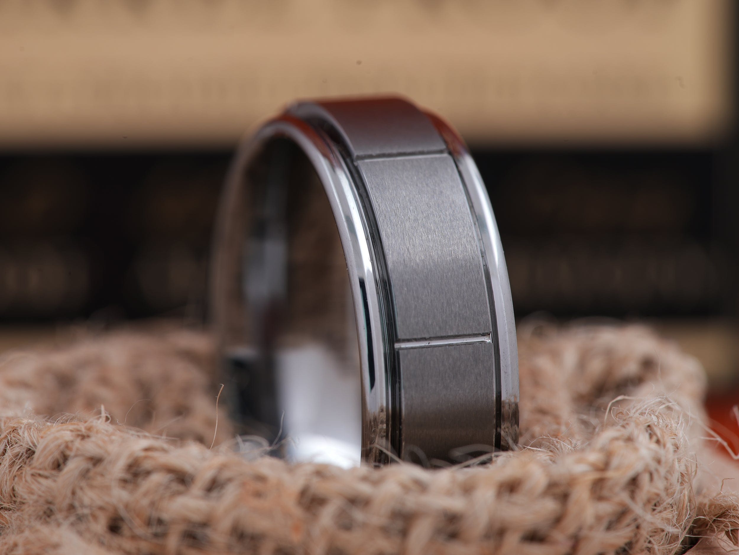 The Racer | Tungsten Ring with Tire Tread Grooves