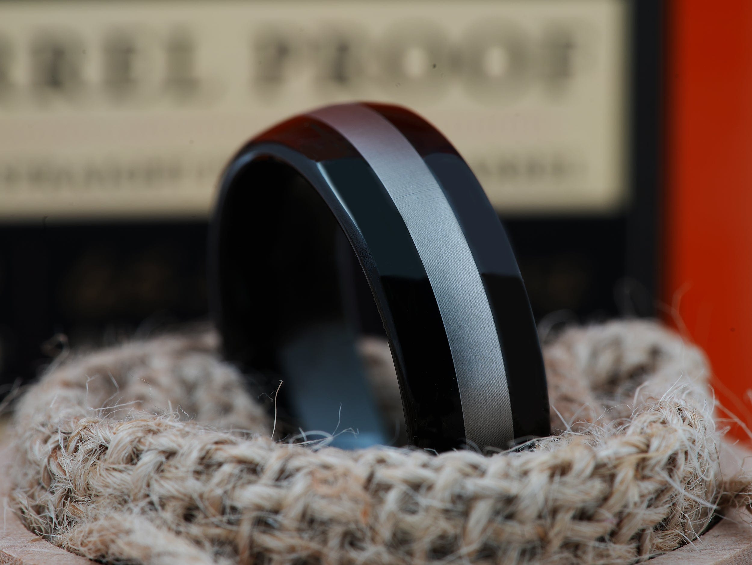 The Tomcat | Black Tungsten Ring with Non-Plating Center Stripe