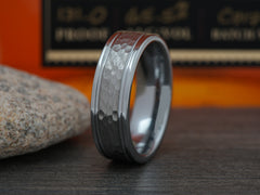 The Blacksmith | Hammered Tungsten Ring with Two Grooved Edges