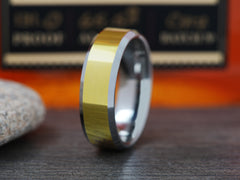 The Helios | Gold Tungsten Ring with Beveled Edges