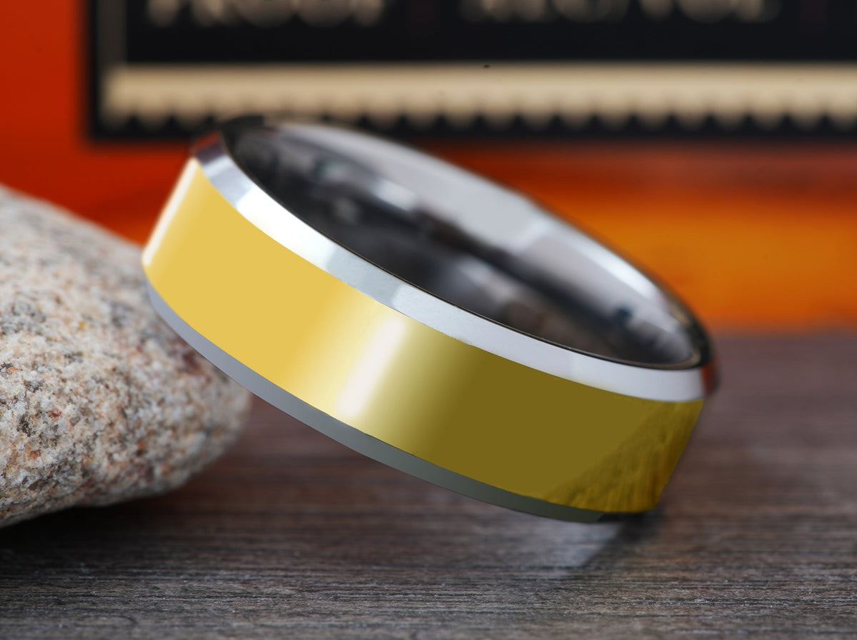 The Helios | Gold Tungsten Ring with Beveled Edges