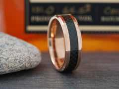The Overlord | Rose Gold Tungsten Ring with Carbon Fiber Inlay