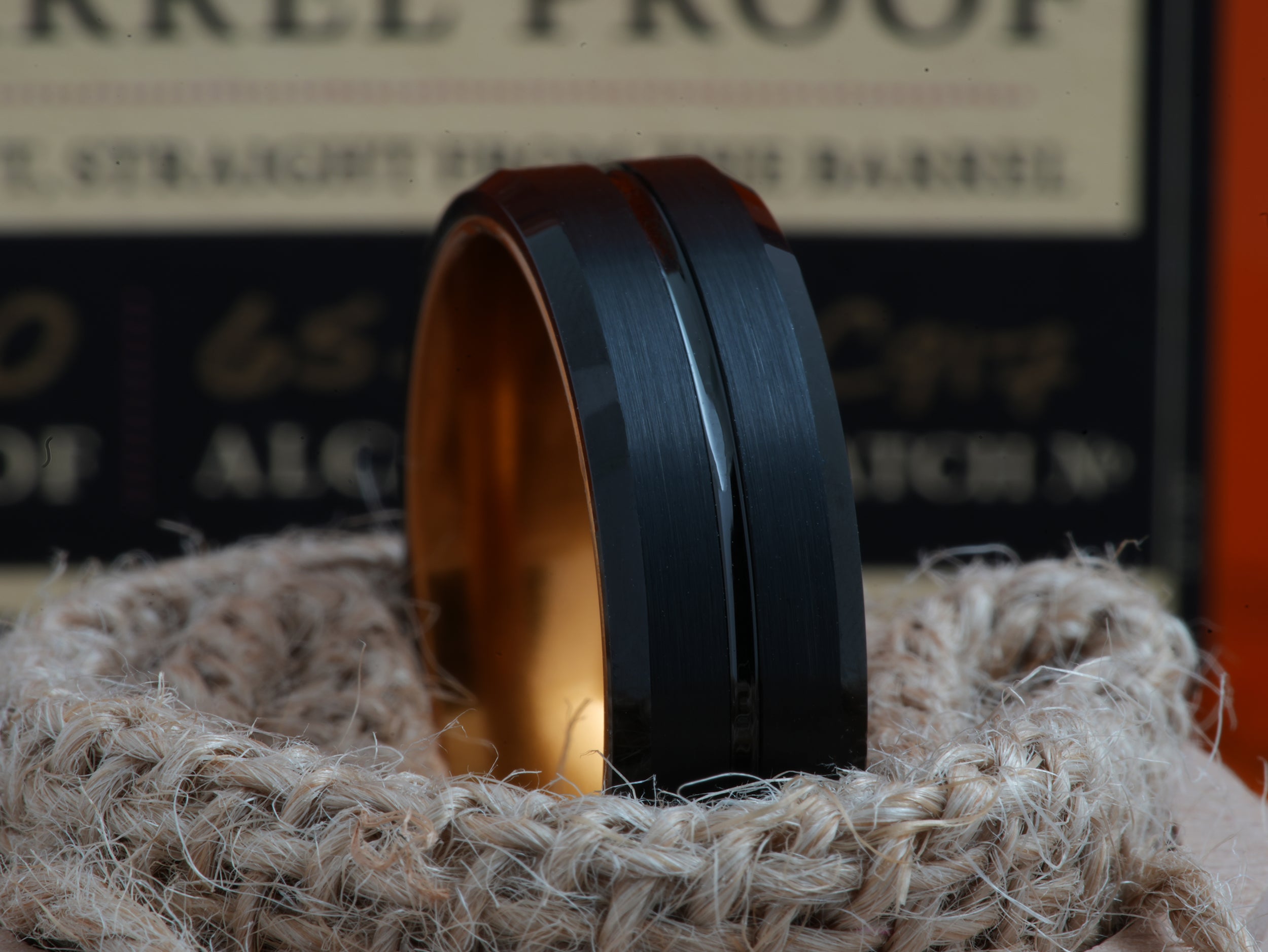 The Champagne | Black Tungsten Ring with Anodized Aluminum Sleeve