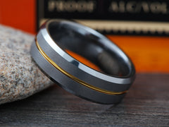 The Minimalist | Silver Tungsten Ring with Gold Plated Groove