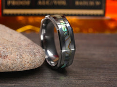 The Octagon | Tungsten Wedding Band with Abalone Seashell Inlay