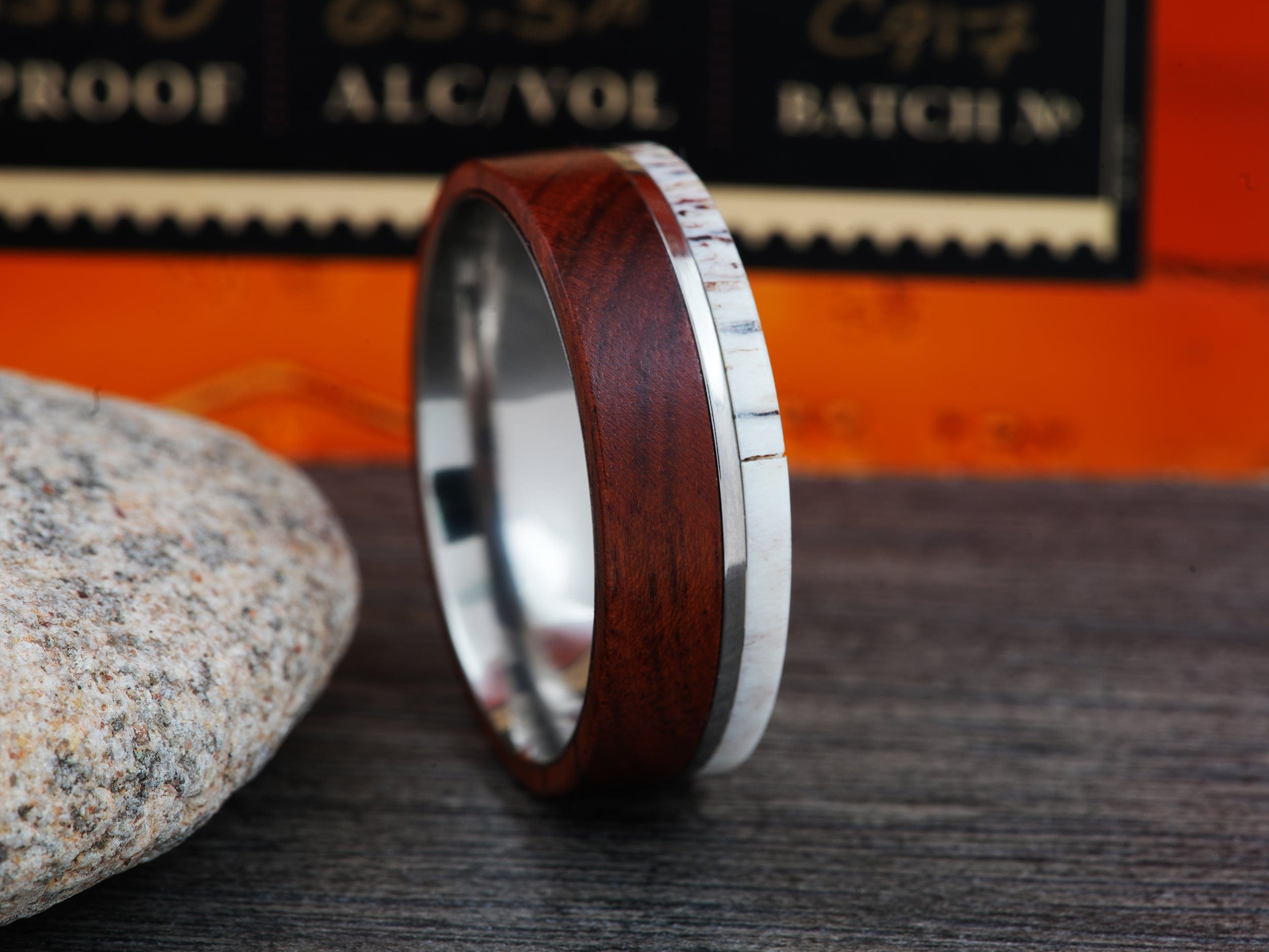 The Zebra | Titanium Ring with Ironwood and Deer Antler