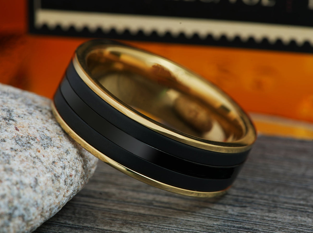 The Anubis | Gold and Black Titanium Ring