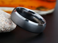The Hero | Brushed Center Tungsten Wedding Band with Domed Profile and Beveled Edges
