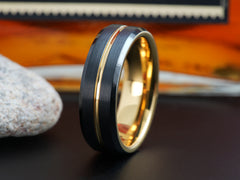 The Mariner | Black Wedding Band with Gold Plated Interior and Groove