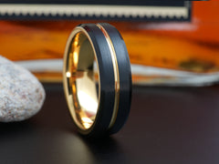 The Mariner | Black Wedding Band with Gold Plated Interior and Groove