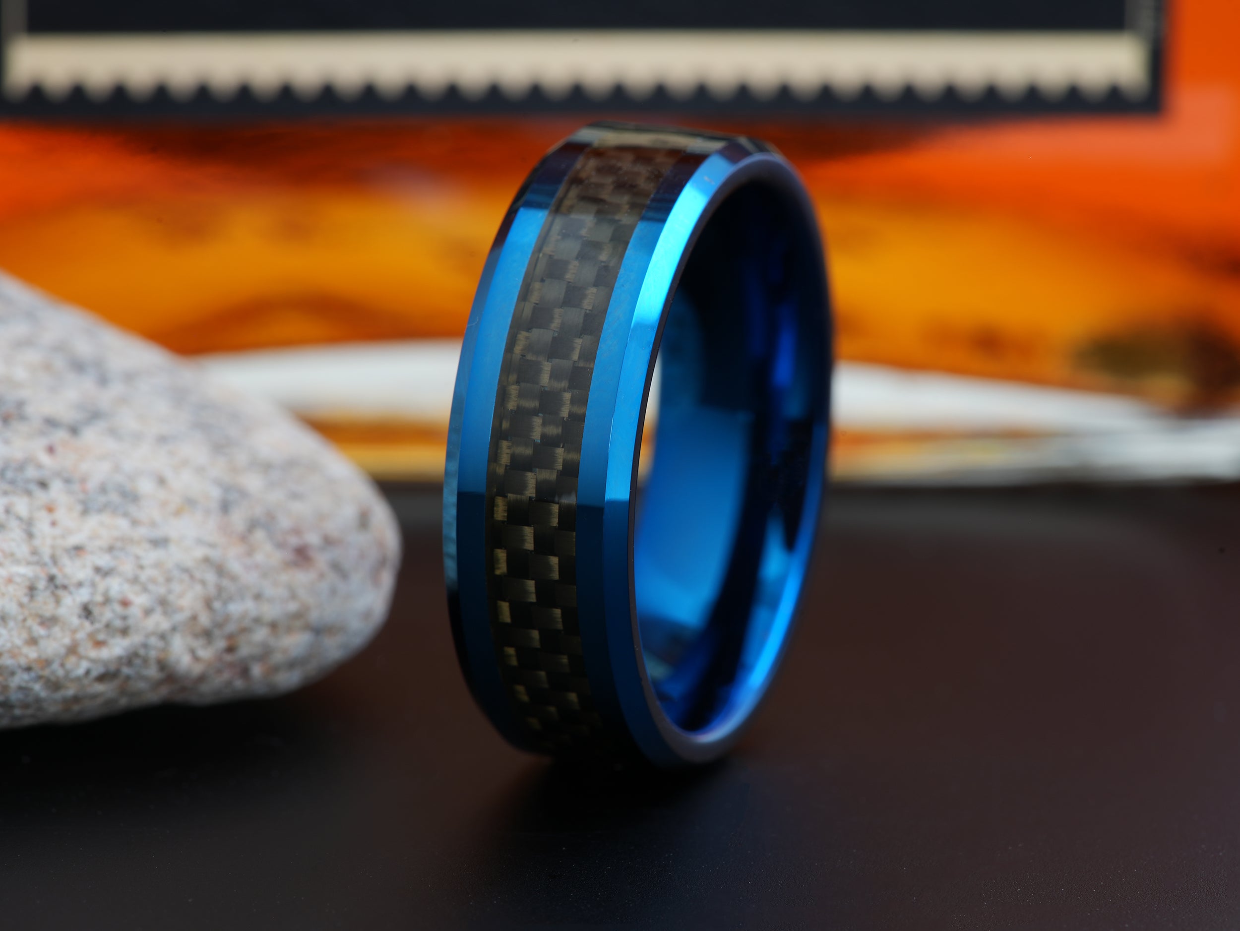 The Ovation | Blue Tungsten Wedding Band with Carbon Fiber Inlay