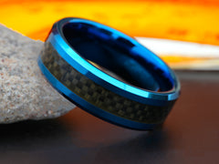The Ovation | Blue Tungsten Wedding Band with Carbon Fiber Inlay