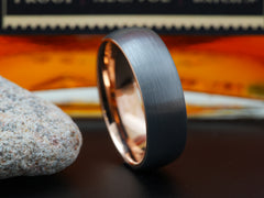 The Honor | Tungsten Wedding Band with Rose Gold Plated Interior