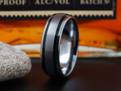 The Loki | Tungsten Wedding Band with Two Black Enamel Filled Grooves