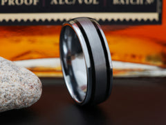 The Loki | Tungsten Wedding Band with Two Black Enamel Filled Grooves